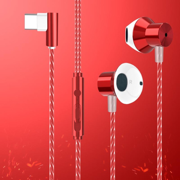 F12 Elbow Earbud Headset Wire Control With Wheat Mobile Phone Headset, Colour: Type-C (Red)