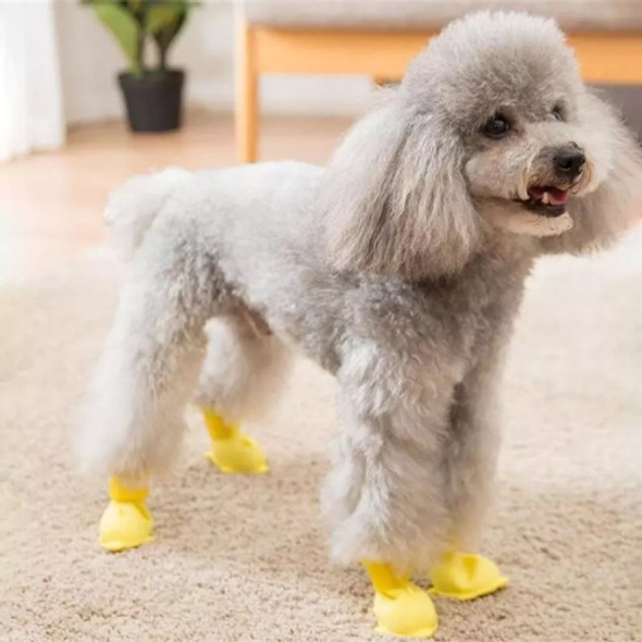 4 PCS/Set  Cartoon Dog Shoes Pet Silicone Waterproof Rain Boots, Size: M(Yellow )