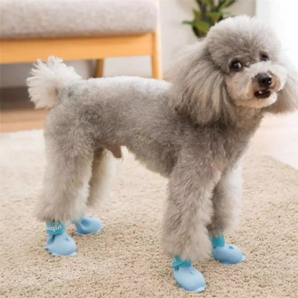 4 PCS/Set  Cartoon Dog Shoes Pet Silicone Waterproof Rain Boots, Size: M(Blue)