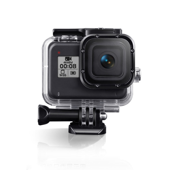 For GoPro HERO8 Black 45m Waterproof Housing Protective Case with Buckle Basic Mount & Screw & Floating Bobber Grip & Strap & Anti-Fog Inserts(Transparent)