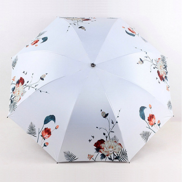 Folding Umbrella Hand-stitched Anti-ultraviolet Three-fold Umbrella for Rain and Sun(White)