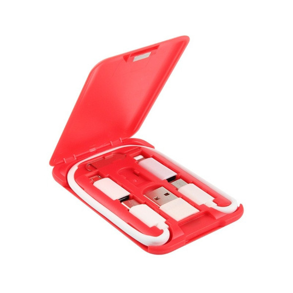 Data Cable Card Storage Box with Mobile Phone Holder & Card Picking Pin(Red)