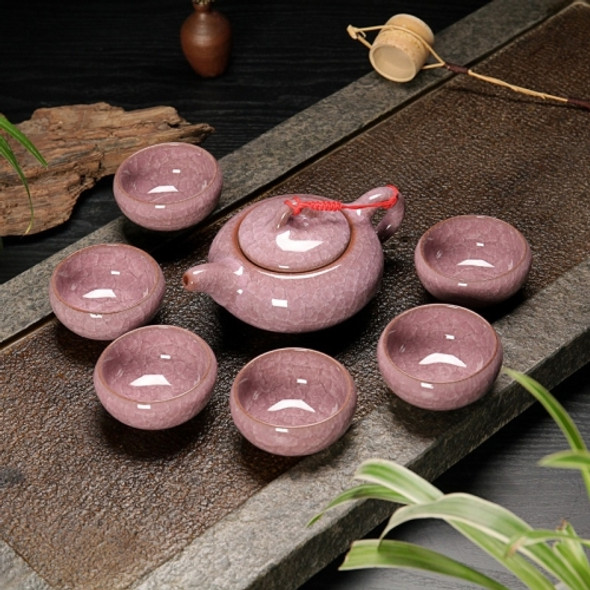 7 in 1 Ceramic Tea Set Ice Crack Glaze Kung Fu Teaware Set (Purple)