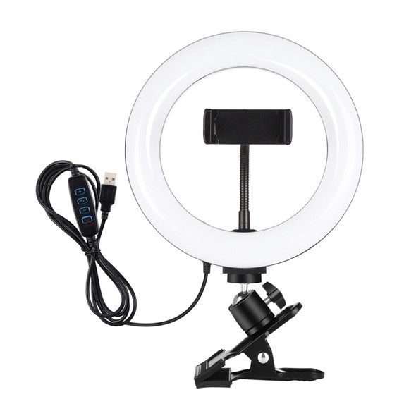 PULUZ 7.9 inch 20cm Ring Selfie Light + Monitor Clip 3 Modes USB Dimmable Dual Color Temperature LED Curved Vlogging Photography Video Lights Kits with Phone Clamp (Black)