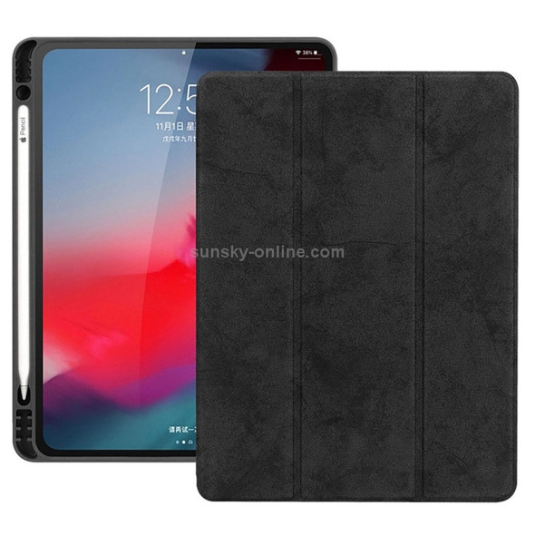 Horizontal Flip Leather Case Case with Pen Slot  Three-folding Holder & Wake-up / Sleep Function for iPad Pro 12.9 (2018)(Black)