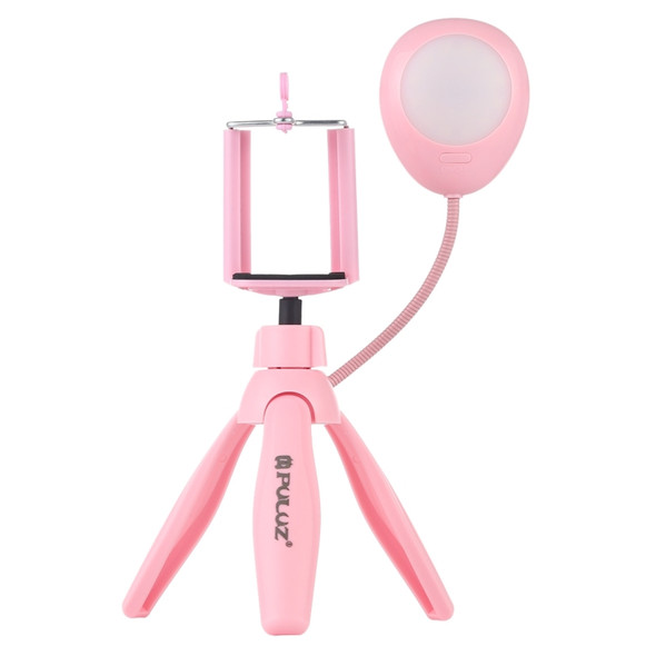 PULUZ Mini Pocket Desktop Tripod Mount + Phone Clamp Holder + Live Broadcast LED Light with 1/4 inch Screw (Pink)