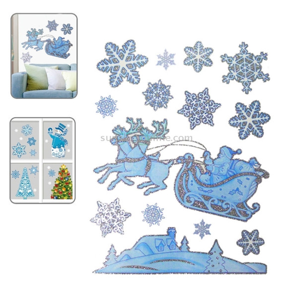 Christmas Series Snow and Sleigh Santa Claus Pattern Glitter Window Stickers, Size:41cm*29cm