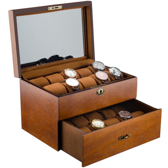 Wooden Double-Layer Watch Storage Box With Lock Jewelry Collection Display Box, Specification: 20 Epitope With Glass Sunroof