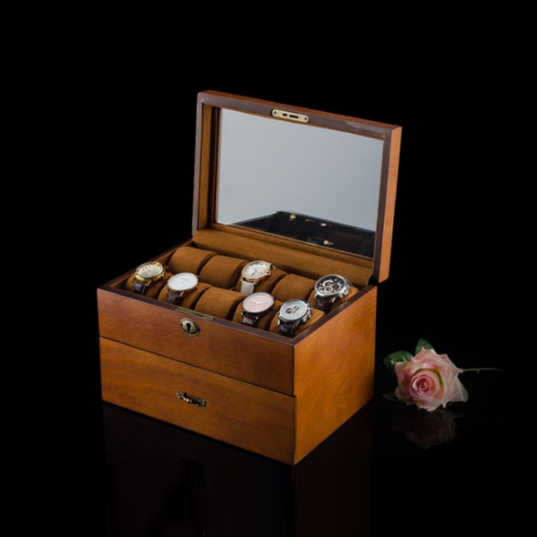 Wooden Double-Layer Watch Storage Box With Lock Jewelry Collection Display Box, Specification: 20 Epitope With Glass Sunroof