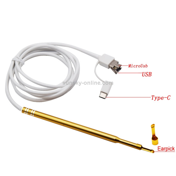3 in 1 USB Ear Scope Inspection HD 0.3MP Camera Visual Ear Spoon for OTG Android Phones & PC & MacBook, 1.5m Length Cable
