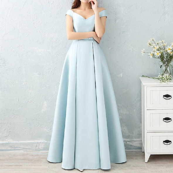 Satin Long Bridesmaid Sisters Skirt Slim Graduation Gown, Size:S(Ice Blue E)