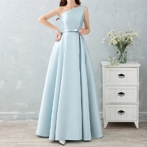 Satin Long Bridesmaid Sisters Skirt Slim Graduation Gown, Size:S(Ice Blue F)