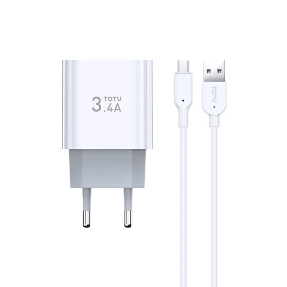 TOTUDESIGN Minimal Series CACA-021 3.4A Dual USB Ports Travel Charger + Micro USB Data Cable Set, EU Plug