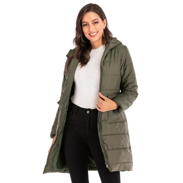 Women Long Hooded Cotton Jacket (Color:Green Size:L)