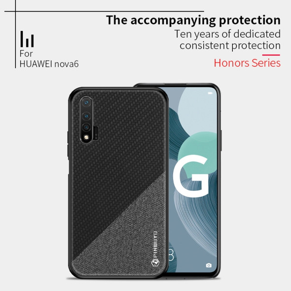 For Huawei Nova 6 PINWUYO Rong Series  Shockproof PC + TPU+ Chemical Fiber Cloth Protective Case(Black)