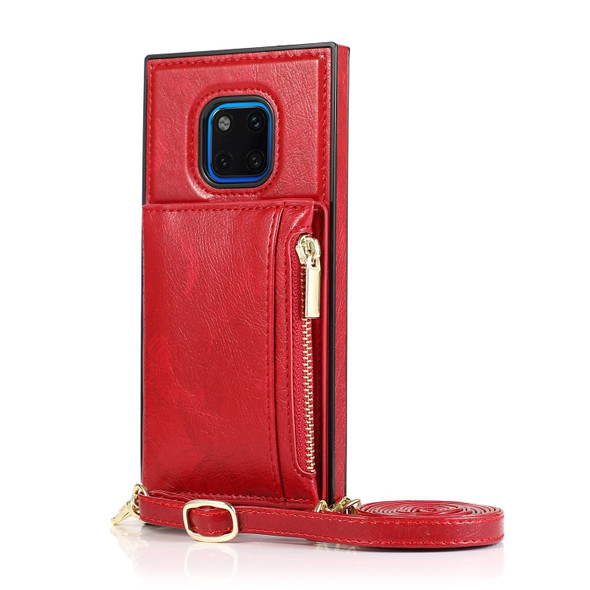 For Huawei Mate 20 Pro Square Zipper Wallet Bag TPU+PU Back Cover Case with Holder & Card Slots & Wallet & Cross-body Strap(Red)