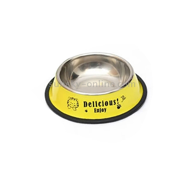 Stainless Steel Bowls, Anti-slip Colorful Paint Printed Pets Bowls, Bowl Diameter: 19.5 cm, Bowl Bottom Diameter: 22.5 cm(Yellow)