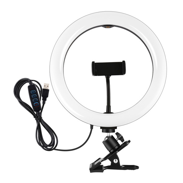 PULUZ 10.2 inch 26cm Ring Light + Monitor Clip USB 3 Modes Dimmable Dual Color Temperature LED Curved Diffuse Vlogging Selfie Photography Video Lights with Phone Clamp (Black)