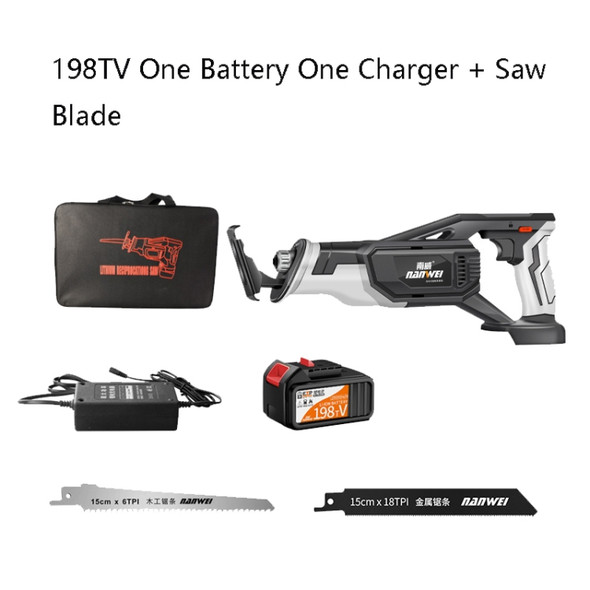 NANWEI Lithium Battery Reciprocating Metal Saw Household Portable Logging Saw, CN Plug, 198TV One Battery One Charger + Saw Blade