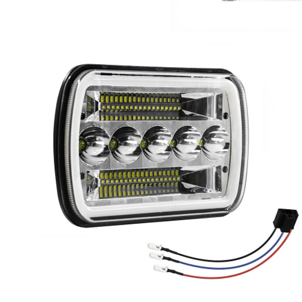 7 inch(5X7)/(7X6) H4 DC 9V-30V 30000LM 200W Car Square Shape LED Headlight Lamps for Jeep Wrangler, with Angel Eye