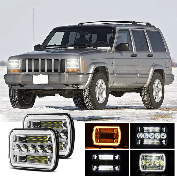7 inch(5X7)/(7X6) H4 DC 9V-30V 30000LM 200W Car Square Shape LED Headlight Lamps for Jeep Wrangler, with Angel Eye