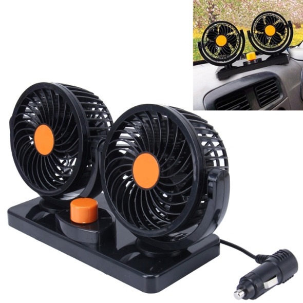 HUXIN HX-T304 10W 360 Degree Adjustable Rotation Two Head Low Noise Mini Electric Car Fan, DC 24V