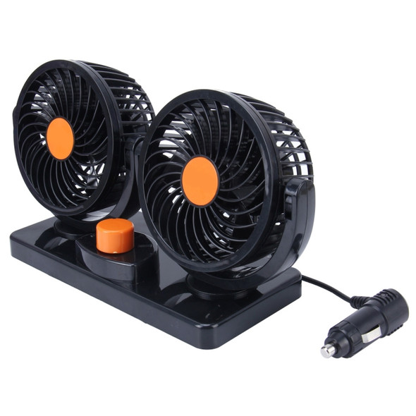 HUXIN HX-T304 10W 360 Degree Adjustable Rotation Two Head Low Noise Mini Electric Car Fan, DC 24V