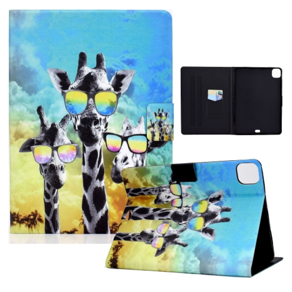Electric Pressed TPU Colored Drawing Horizontal Flip Leather Case with Holder & Pen Slot For iPad Pro 11 (2018) / (2020) & iPad Air (2020)(Glasses Giraffe)