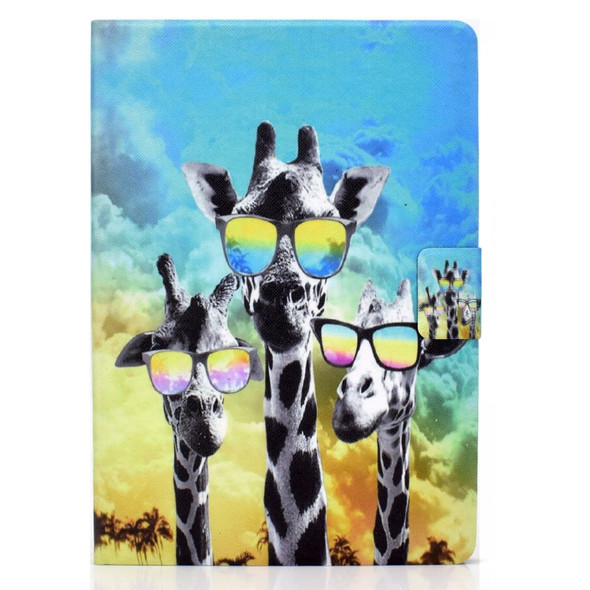 Electric Pressed TPU Colored Drawing Horizontal Flip Leather Case with Holder & Pen Slot For iPad 5 / 6 / 8 / 9(Glasses Giraffe)