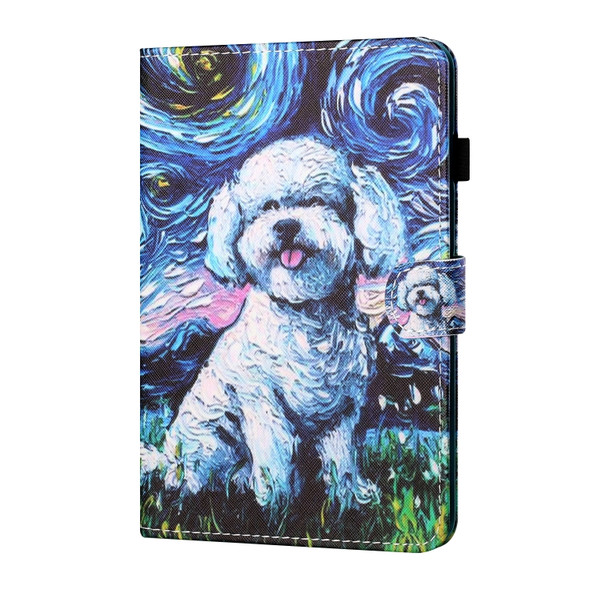 Sewing Thread Horizontal Painted Flat Leather Case with Pen Cover & Anti Skid Strip & Card Slot & Holder & Sleep / Wake-up Function For iPad Air(Oil Painting Dog)