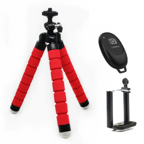 Mini Octopus Flexible Foam Tripod Holder with Phone Clamp & Remote Control(Red)