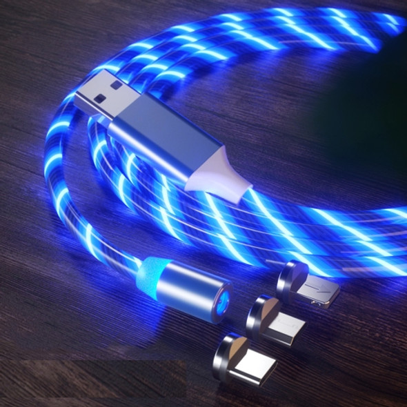 3 in 1 USB to 8 Pin + Type-C / USB-C + Micro USB Magnetic Absorption Colorful Streamer Charging Cable, Length: 1 m(Blue Light)