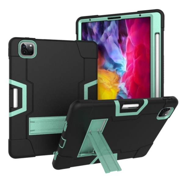 For iPad Pro 12.9 (2018) / (2020) Contrast Color Silicone + PC Protective Case with Holder(Black + Mint Green)