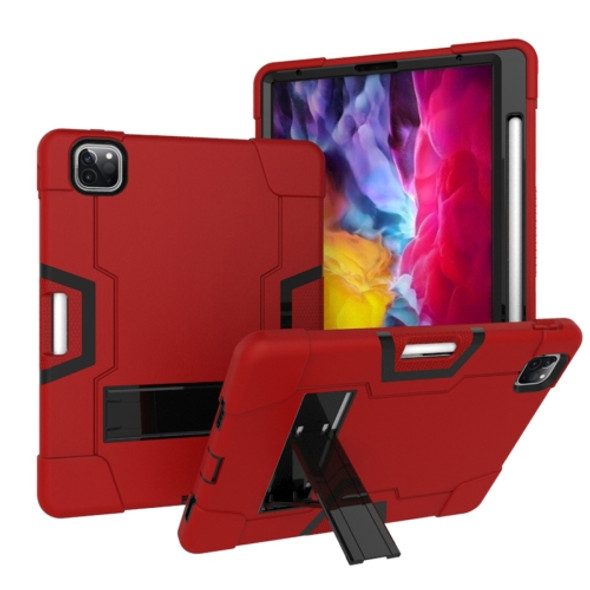 For iPad Pro 12.9 (2018) / (2020) Contrast Color Silicone + PC Protective Case with Holder(Red + Black)