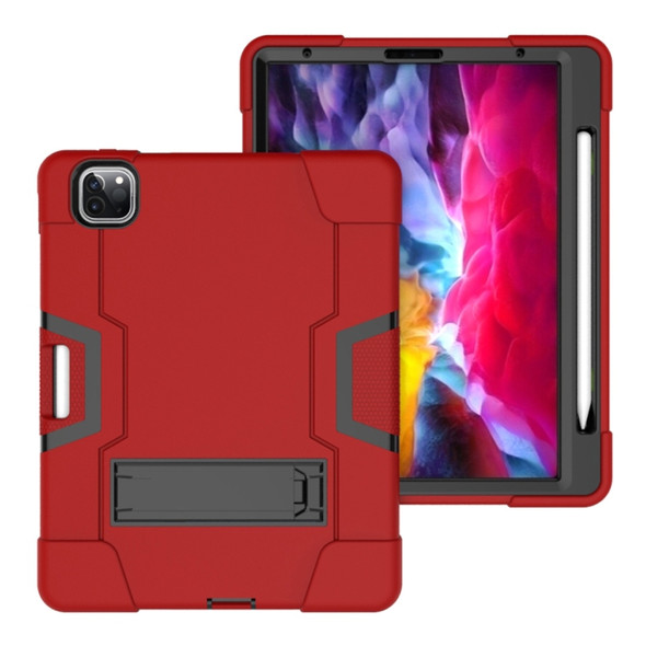 For iPad Pro 12.9 (2018) / (2020) Contrast Color Silicone + PC Protective Case with Holder(Red + Black)