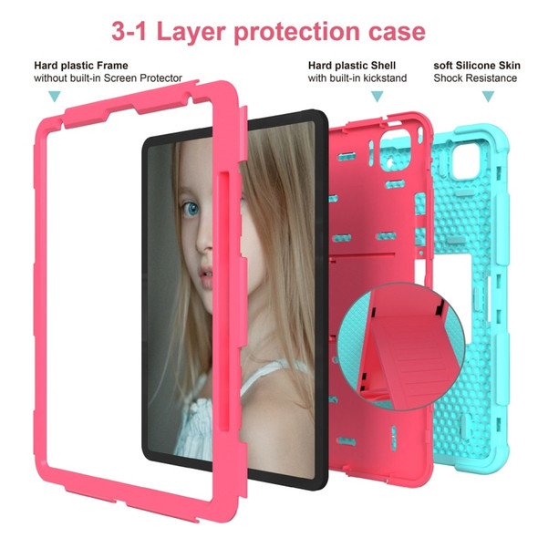 For iPad Pro 12.9 (2018) / (2020) Shockproof Two-Color Silicone Protective Case with Holder(Mint Green+Rose Red)