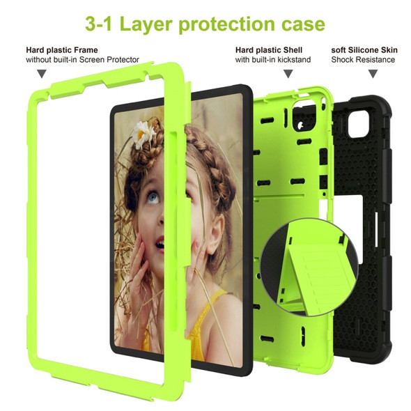 For iPad Pro 12.9 (2018) / (2020) Shockproof Two-Color Silicone Protective Case with Holder(Black+Green)