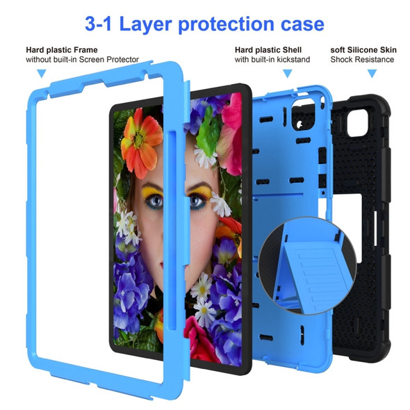 For iPad Pro 12.9 (2018) / (2020) Shockproof Two-Color Silicone Protective Case with Holder(Black+Blue)