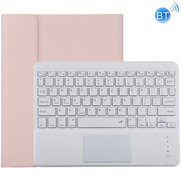 TG-102BC Detachable Bluetooth White Keyboard + Microfiber Leather Protective Case for iPad 10.2 inch / iPad Air (2019), with Touch Pad & Pen Slot & Holder(Pink)