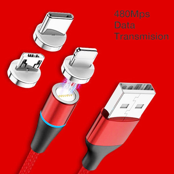 3 in 1 3A USB to 8 Pin + Micro USB + USB-C / Type-C Fast Charging + 480Mbps Data Transmission Mobile Phone Magnetic Suction Fast Charging Data Cable, Cable Length: 2m(Red)