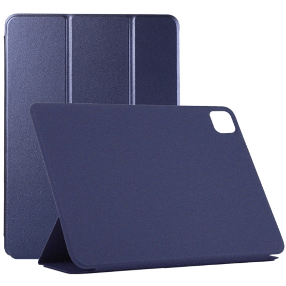 For iPad Pro 12.9 inch(2020) Horizontal Flip Ultra-thin Double-sided Clip Non-buckle Magnetic PU Leather Case With Three-folding Holder & Sleep / Wake-up Function(Dark Blue)