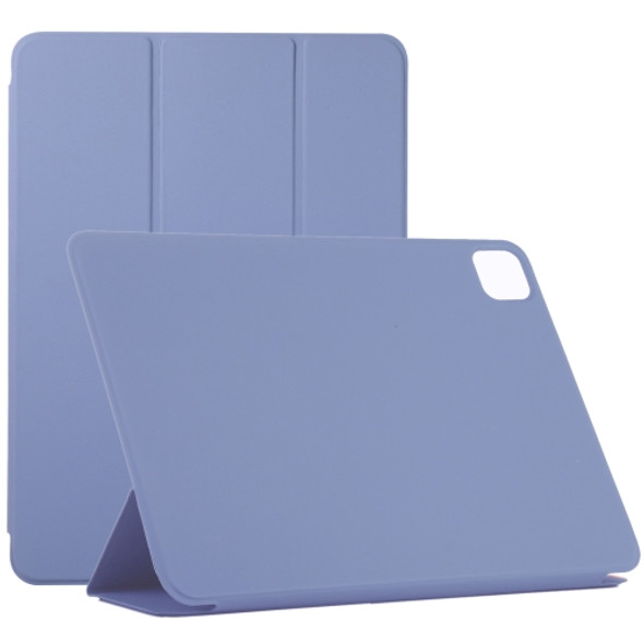 For iPad Pro 12.9 inch(2020) Horizontal Flip Ultra-thin Double-sided Clip Non-buckle Magnetic PU Leather Case With Three-folding Holder & Sleep / Wake-up Function(Purple)
