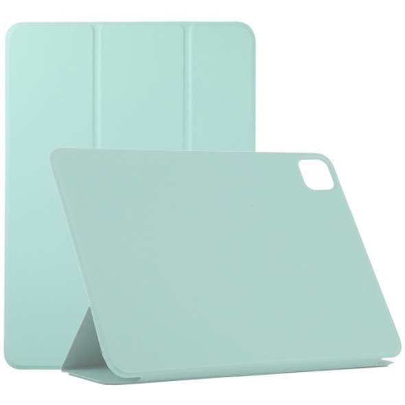 For iPad Pro 12.9 inch(2020) Horizontal Flip Ultra-thin Double-sided Clip Non-buckle Magnetic PU Leather Case With Three-folding Holder & Sleep / Wake-up Function(Light Green)