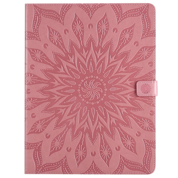 For iPad Pro 12.9 (2020)  & Pro 12.9 (2018) Pressed Printing Sunflower Pattern Horizontal Flip PU Leather Case with Holder & Card Slots & Wallet(Pink)