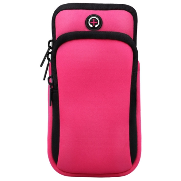 For Smart Phones Below 6.0 inch Zipper Double Pocket Multi Function Sports Arm Bag with Earphone Hole(Pink)