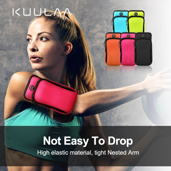For Smart Phones Below 6.0 inch Zipper Double Pocket Multi Function Sports Arm Bag with Earphone Hole(Green)
