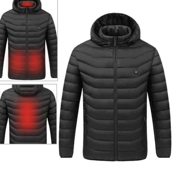 USB Heated Smart Constant Temperature Hooded Warm Coat for Men and Women (Color:Black Size:XXXL)
