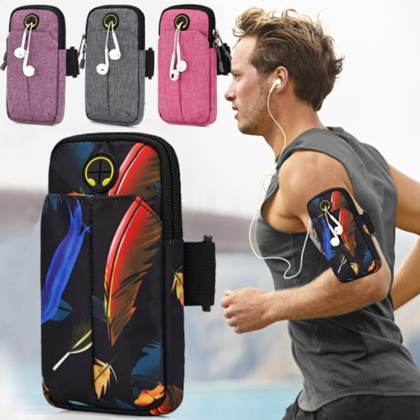 Universal 6.2 inch or Under Phone Zipper Double Bag Multi-functional Sport Arm Case with Earphone Hole(Feather Black)