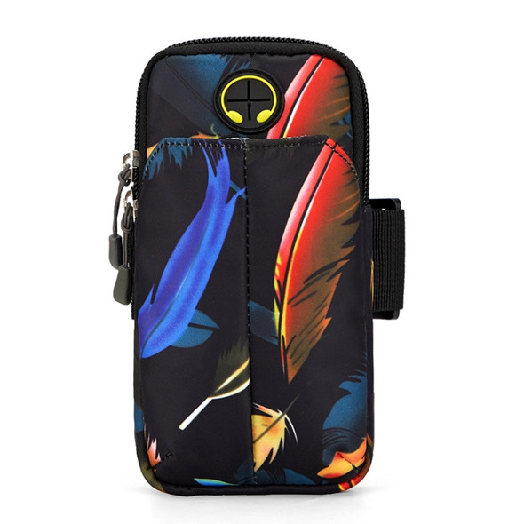 Universal 6.2 inch or Under Phone Zipper Double Bag Multi-functional Sport Arm Case with Earphone Hole(Feather Black)