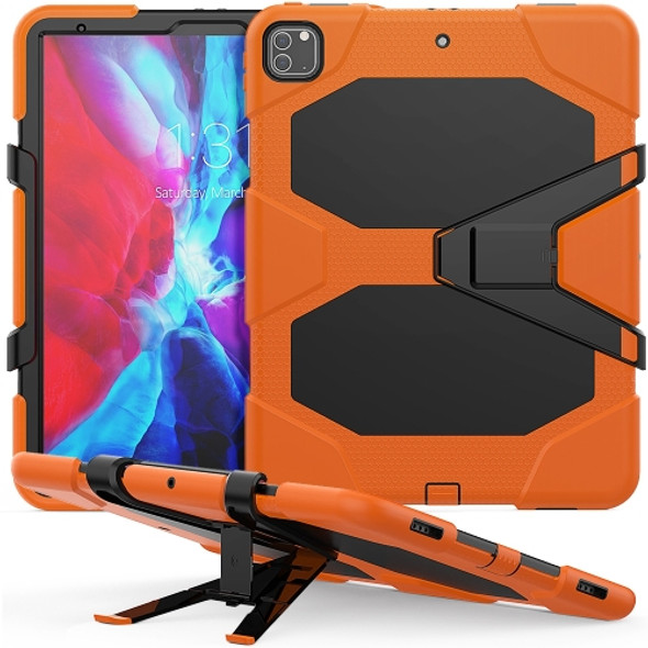 For iPad Pro 12.9 inch (2020) Shockproof Colorful Silicon + PC Protective Case with Holder & Shoulder Strap & Hand Strap t(Orange)